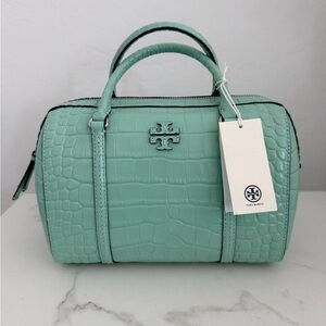Tory Burch Light Green Croc-Embossed Crossbody Bag